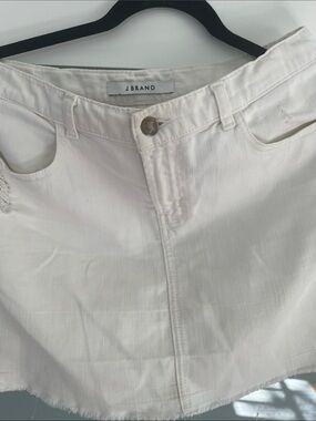 J Brand White Denim Mini Skirt with Raw Hem